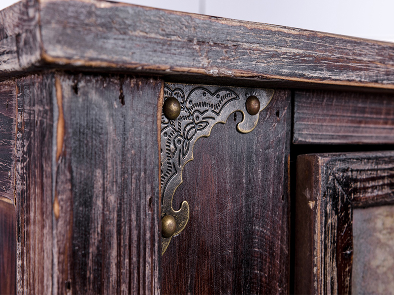 antique bronze metal parts of Coast Decal 2-Door Natural Wood Cabinet